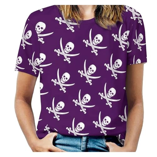 T-shirt col rond violet avec motif tête de mort Style-10 : l'originalité des détails Harajuku
