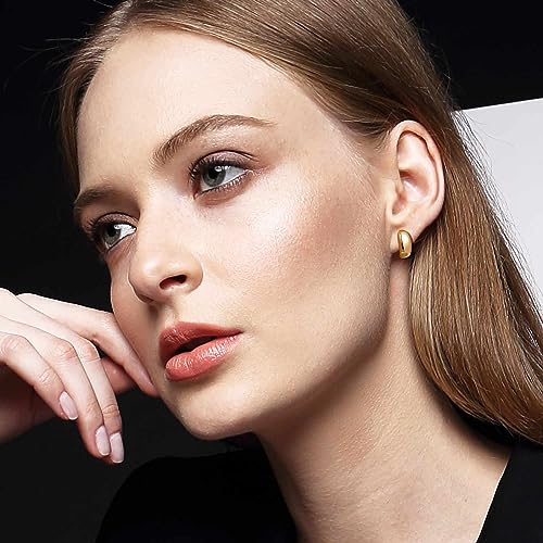 Gold Earrings for Women14K Gold Hoop Earrings for Women Hoop Earring for Womens Hoops Thick Glossy Half Hoops Stud Earring for Womens4