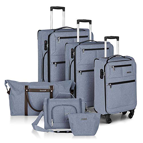 FOCHIER Juego de 6 Piezas Juego de Maletas livianas para Equipaje Softshell 20in24in28in con Bolso,Gris