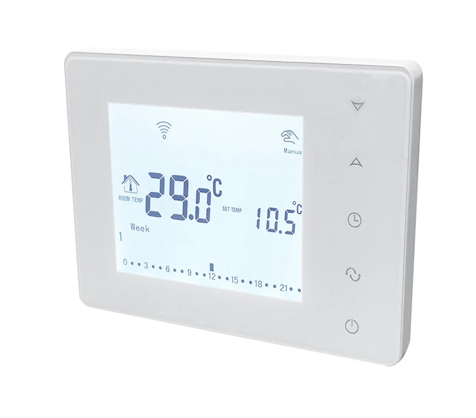 Inteligentny domowy bezprzewodowy termostat regulator temperatury do ogrzewania pomieszczeń za pomocą kotła gazowego i siłownika do ogrzewania podłogowego