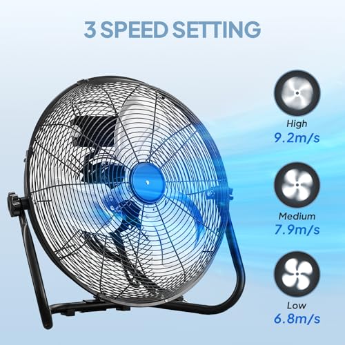 Image of ROVSUN 16inch Heavy Duty Floor & Wall Mount Fan, 2-in-1 High Velocity Industrial Metal Fan with 3-Speed, Adjustable Tilt & Wall-Mounting System, Ideal Cooling for Gym, Workshop, Garage and Warehouse