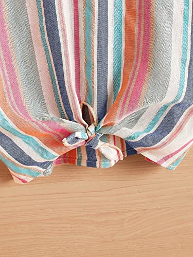 WDIRARA Girl's Striped Round Neck Short Sleeve Knot Hem Blouse Summer Casual Tops4