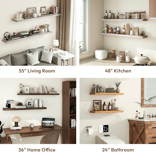 Image of Vivelove Elm Wood Floating Shelf 36x8 inch Set of 2, Grey