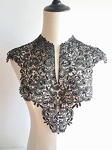 YUNSI Fashion V-neck Wild Large Decorative Collar Lace Hollow Flower Collar Front And Rear Multi-purpose Fake Collar Children (Color : Black)