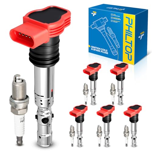 Image of PHILTOP Ignition Coil Pack and Spark Plugs Fits for Audi 2002-2006 A4 Quattro 3.0L, Audi 2002-2005 A4 3.0L, Audi 2002 2004 A6 Quattro 3.0L, Audi 2002-2004 A6, 6PCS UF483