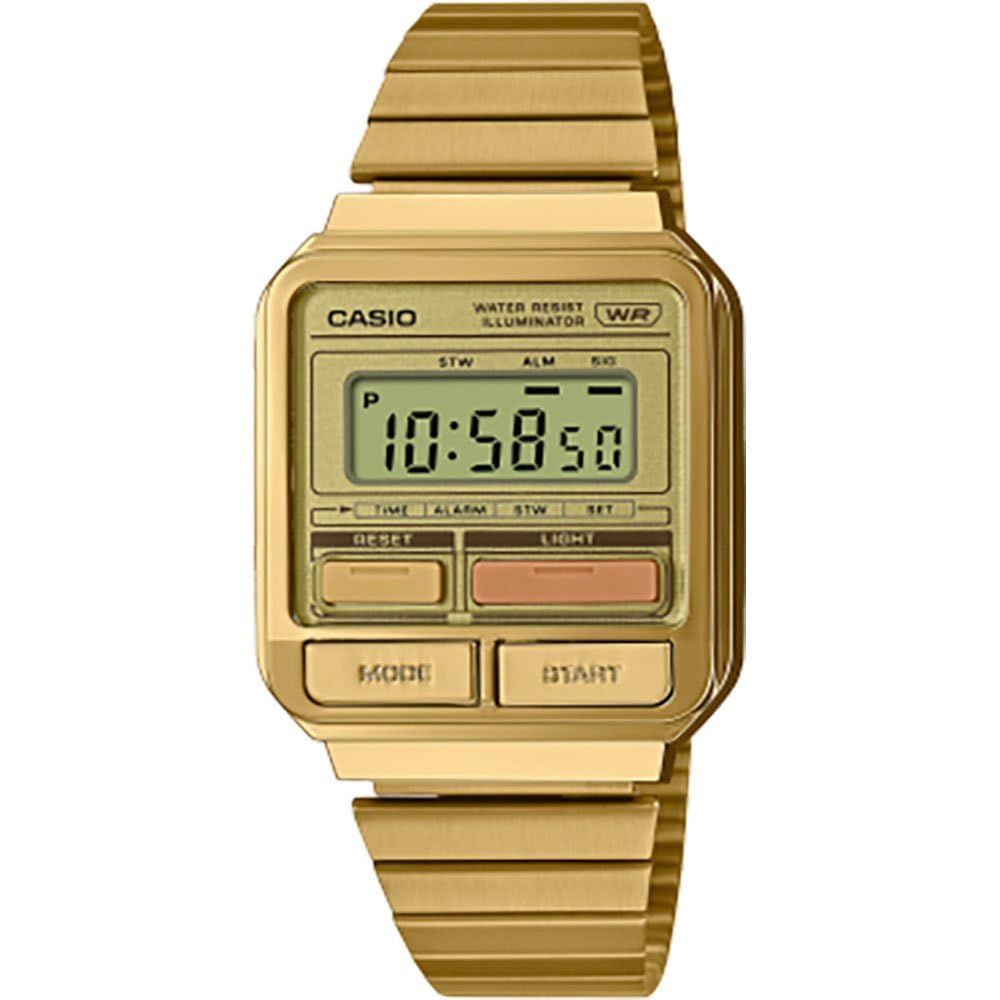 Casio Orologio Quarzo Unisex, misura cassa 40.00mm con quadrante Oro  Digitale e cinturino Oro in Cinturino in metallo A120WEG-9AEF : Amazon.it:  Moda