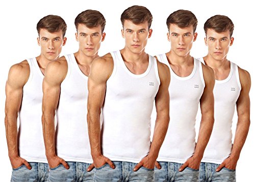Men's 100% Cotton White Vests 95 Cms (Pack of 5) - Lux Cozi
