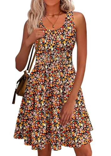 Image of Summer Dresses for Women Casual Sleeveless Sundresses Elastic Waist Mini Sun Dress