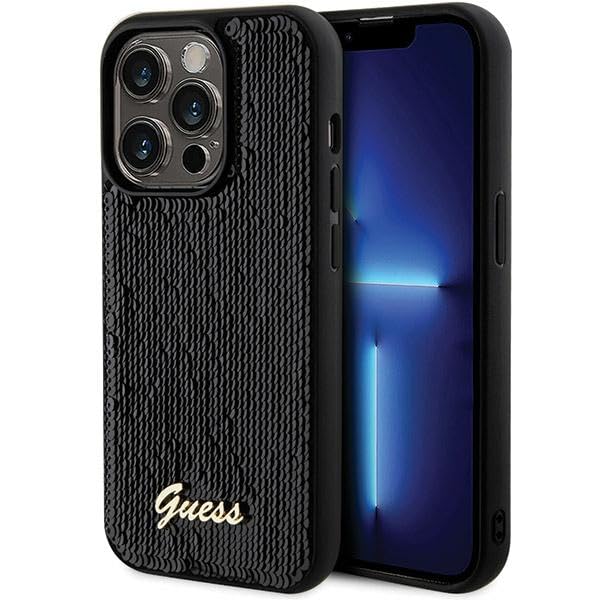 CG MOBILE Guess GUHCP13XPSFDGSK Coque pour iPhone 13 Pro Max 6,7" Noir Coque rigide Sequin Script Metal