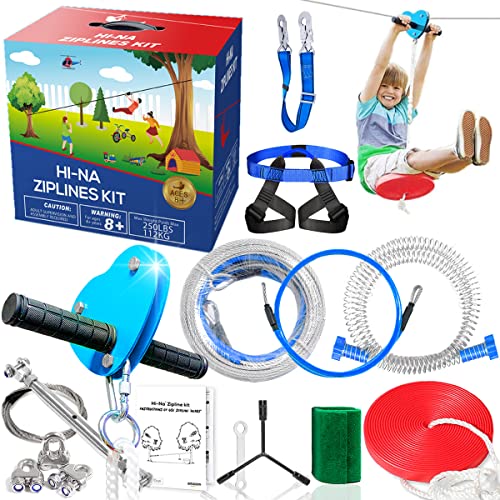 Hi-Na 150ft Zipline Kits for Backyard with Brake Zipline with Trolley Zipline for Backyard for Kids Backyard Zipline Kit with Seat Zipline Kit Zipline Kits for Backyard 150ft Zip Line Kit