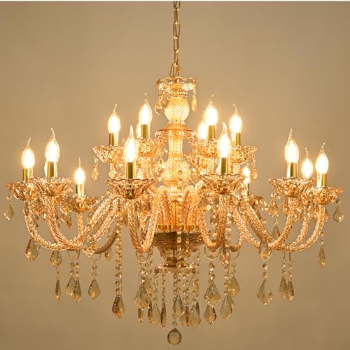 Vimatto 18-Light Crystal Chandeliers Luxurious K9 Crystal Candle Pendant Lamp Ceiling Lighting for Dining Living Room Bedroom Hallway Entry (18 Lights)