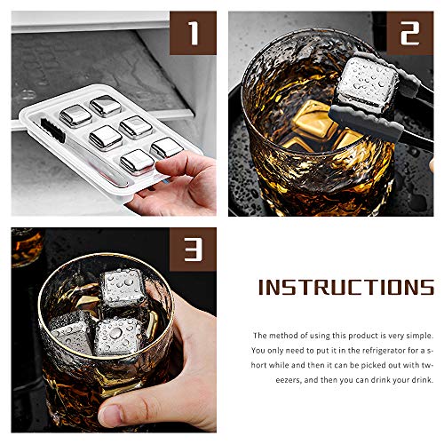 Metalen ijsblokjes, ZoneYan roestvrij stalen ijsblokjes, Herbruikbare ijsblokjes staal, RVS Whisky Stones ijsblokjes… - Afbeelding 4