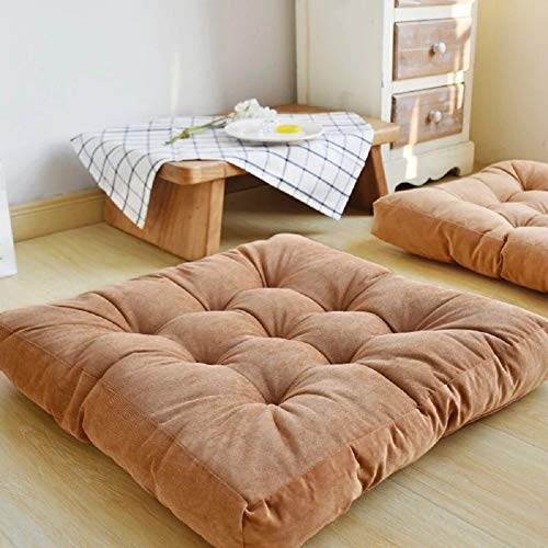 EGOBUY Solid Square Seat Cushion, Floor Pillow Tufted Thicken Sitting Pillows for The Floor Chair Pad for Tatami Meditation Office Kitchen Chair Bench Sofa, 22x22 Inch 55x 55 cm, Brown