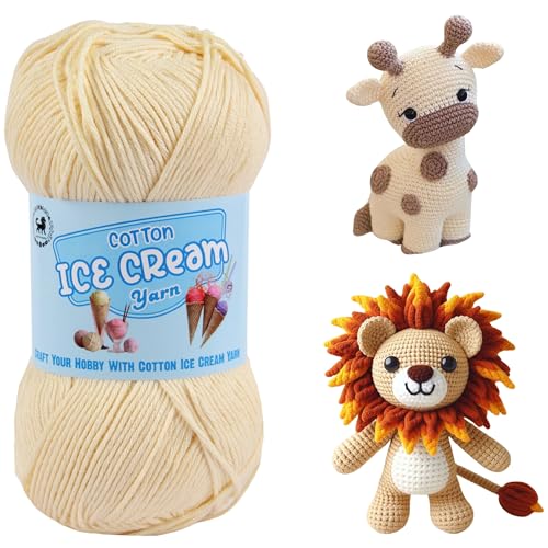 Image of NESTNHAVEN Cotton Ice Cream Yarn - (100g, 250m)- Luxury Yarn for Amigurumi, Embroidery, Toys, Garments, Flowers and Hobby Projects (Off White)