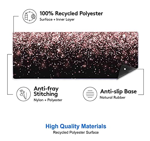 Image of IMAYONDIA Gaming Mouse Pad, Large Non-Slip Rubber Base Mousepad with Stitched Edges, Keyboard Mouse Mat Desk Pad for Work, Game, Office, 31.5x11.8 Inch - Rose Gold Black Glitter Luxury