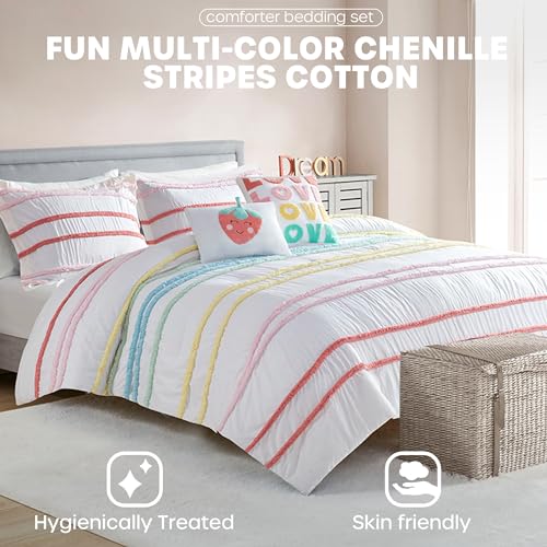 Image of Intelligent Design Kids Stripes White Queen Cotton Comforter Set, 5pc