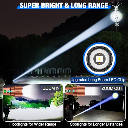 Image of Banral Flashlights High Lumens Rechargeable, Super Bright LED Powerful Flashlight, Type-C, 5 Modes, Zoomable, IPX5 Waterproof High Powered Tactical Flash Light for Emergency Camping,Brown