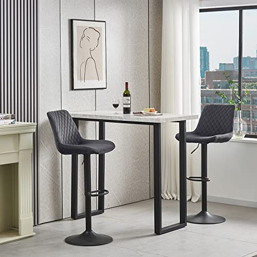 JYMTOM Lot de 2 Tabourets de Bar Hauteur Réglable,Gris Tabourets de Bar Siège en Velours avec Dossier et Repose-Pieds,360° Rotation pour Bistrots,Bar,Bureau(Ensemble 2)