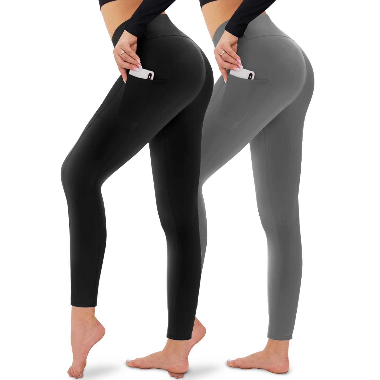 Campsnail 2er Pack Leggings Damen Schwarz High Waist Sport Leggins Blickdicht Sporthose für Gym Yoga