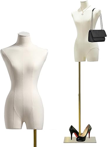 Torso de vestido de maniquí femenino, cuerpo de maniquí de pantalla ajustable de 47 a 83 pulgadas con soporte de metal, maniquí retro para coser