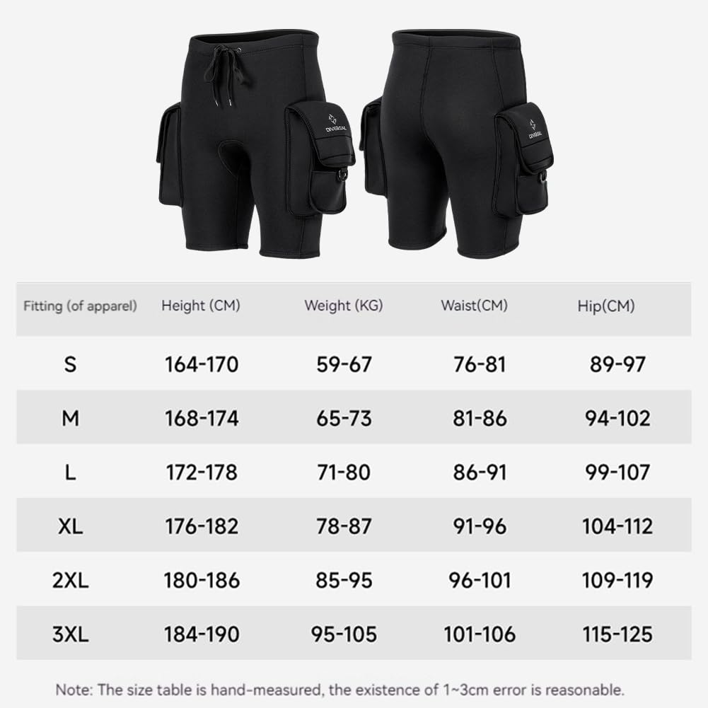 Neoprene Tech Shorts 3 mm 3 mm z 2 dużymi kieszeniami do nurkowania - spodnie neoprenowe - krótki kombinezon neoprenowy do pływania, surfowania, snorkelingu