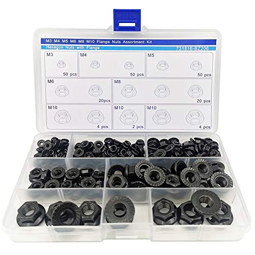 Flansch Muttern M3 M4 M5 M6 M8 M10 Sortiment-Set, 200-teilig Cover