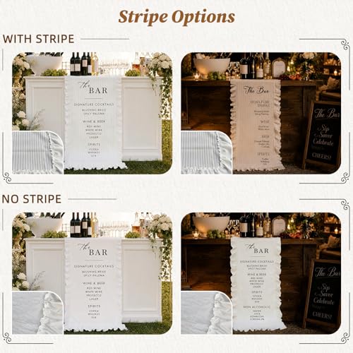 Image of Personalized Linen Bar Sign with Ruffled Edges Wedding Cocktail Menu Fabric Bar Menu Elegant Reception Decor Customized Table Runner for Engagement Party Decoration, Rustic Outdoor Garden Reception