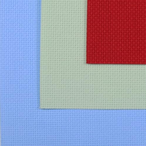 Image of KCS 3 pc of 12 inch x 18 inch(30cmx45cm) 16CT Counted Cotton Aida Cloth Cross Stitch Fabric (Light Blue+Light Green+Red)