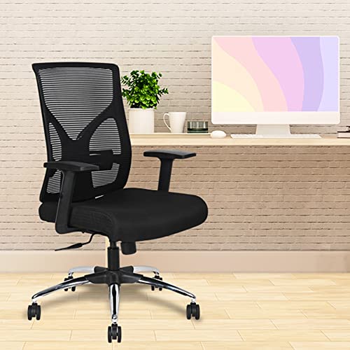 Image of Halcyon Office Chair Octavia - Ergonomic Computer Desk Chair with Mesh Back, Adjustable Armrests & Lumbar Support, Metal Base - Black