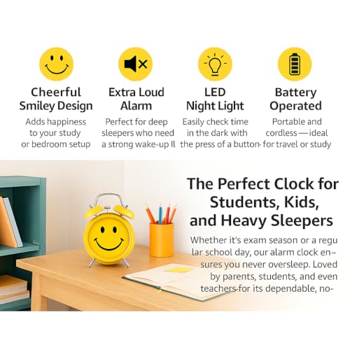 Image of FunzOn Yellow Smiley Table Alarm Clock