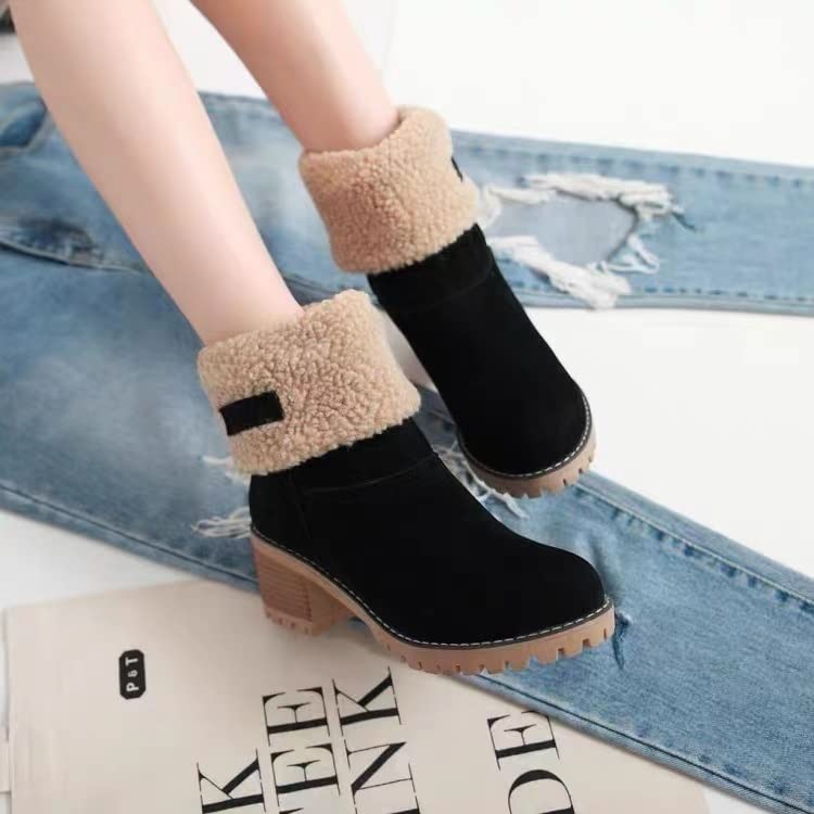 Dotmalls Boots Dotmalls Seniors' Chunky Heel Winter Boots Women's Fleece Lined Boots (Black 5.5)　並行輸入品