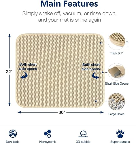 Image of Cat Litter Mat 22x30 Inch - Double Layer Open Edge Design, Waterproof & Urine Proof, EVA Material, Durable and Washable Litter Trapping Mat (X-Large, Beige)