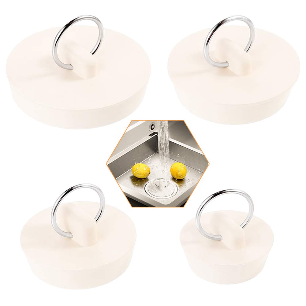 KANOSONDrain Stopper, 4 Pcs Bath Plugs Rubber Sink Plug Set Kitchen Sink Stopper Plug with Hanging Ring for Bathtub, Bathroom and Kitchen - Beige (4 Sizes)