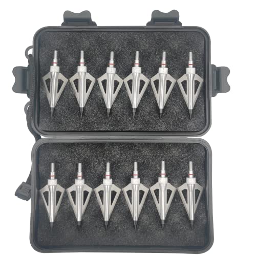 Leemui Archery Broadheads Hunting Broadheads 12Pk 100 Grains Screw-In Arrow Archery 3 Blades Hunting Heads Arrow Tips Compatible With Crossbow And Compound Bow + 1 Pk Broadhead Storage Case (Silver) #TOP4