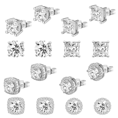 Mabor 4 Pairs Silver Stud Earrings for Women Mens, Square Stud Hoop Earrings Anti-sensitive Post Square CZ Studs Set Gifts Mabor 4 Pairs Silver Stud Earrings for Women Mens, Square Stud Hoop Earrings Anti-sensitive Post Square CZ Studs Set Gifts