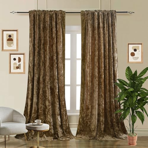 Liians Brown Velvet Blackout Curtains