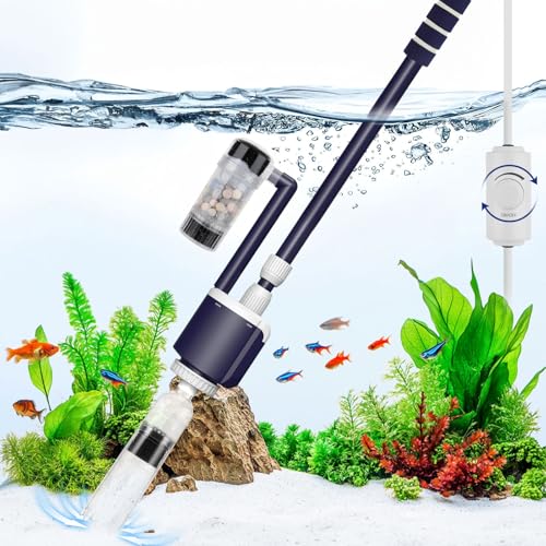 AQQA Aquarium Sauger, DC 2300L/h Einstellbarer Wasserdurchfluss Mulmsauger Aquarium Elektrisch, 32W Elektrische Mulmsauger mit Dreifacher Filtrierung für Wasserwechsel Sandreinigung