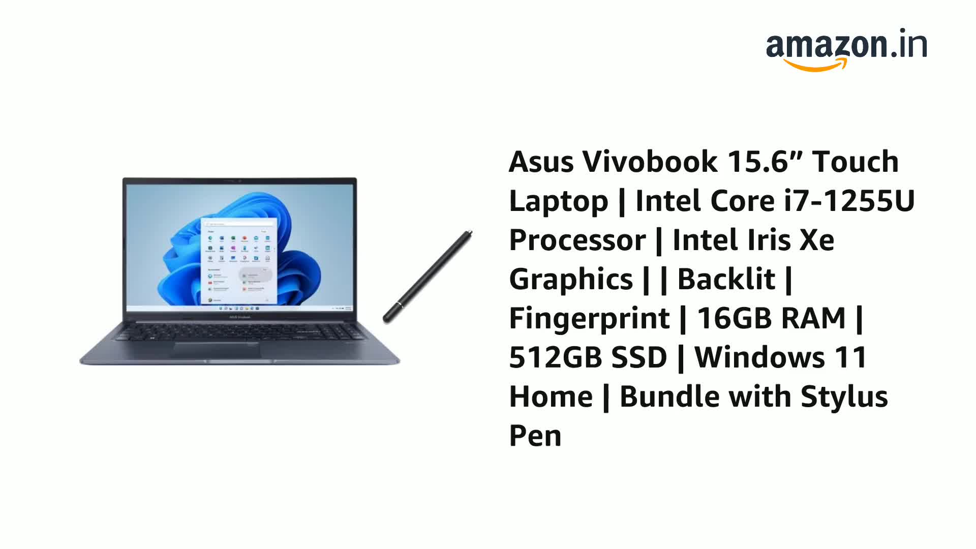 Asus Vivobook 15.6” Touch Laptop | Intel Core i7-1255U Processor