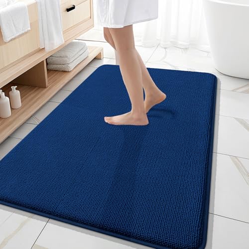 Image of OLANLY Thick Memory Foam Large Bathroom Rugs 59x35, Extra Soft Absorbent Bath Rug, Quick Dry Bath Mats, Non-Slip, Machine Washable Carpet for Bathroom, Tub and Shower, Home Decor Accessories, Navy