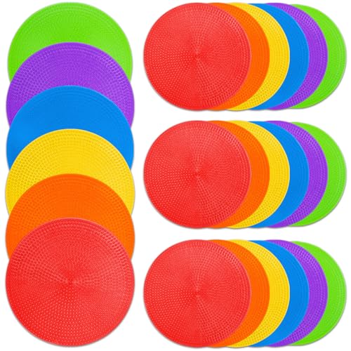 Image of PIKZH Poly Spot Markers 4.73 inch 24 Pcs Non-Slip Rubber Agility Training Markers Floor Dots Flat Field Cones for Football, Soccer, Basketball, School Exercise Drills, Gym Dance Practice TPE
