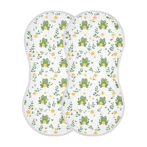 Cute Frog and Grass Baby Burp Cloths, Cotton Soft Absorbent Burp Cloth, Baby Bib Cloths Spit Up Rags for Newborn Boys Girls, 2 Pack, 22”x11”2
