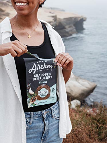 Zero Sugar Classic Beef Jerky By Country Archer, 100% Grass-Fed, Sugar Free, Gluten Free, Protein Snacks, 2 Ounce, 6 Pack #TOP6