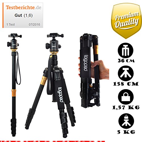 togopod Julia 2in1 Stativ & Einbein mit Kugelkopf, max. Höhe 158cm, min. Höhe 36cm, Tragfähigkeit 5kg, Gewicht 1,57 kg : togopod - Foto und Kamera Stativ to go!