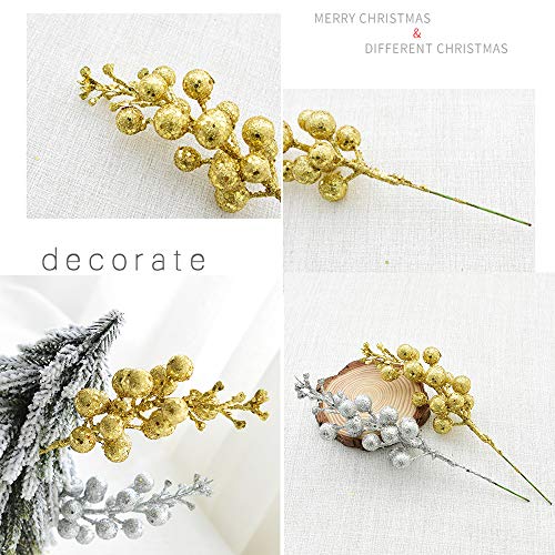 Artiflr 14 Pack Christmas Glitter Berries Stems, 7.8Inch Artificial Christmas Picks For Christmas Tree Ornaments, Diy Xmas Wreath, Crafts, Holiday And Home Decor, Gold #TOP3
