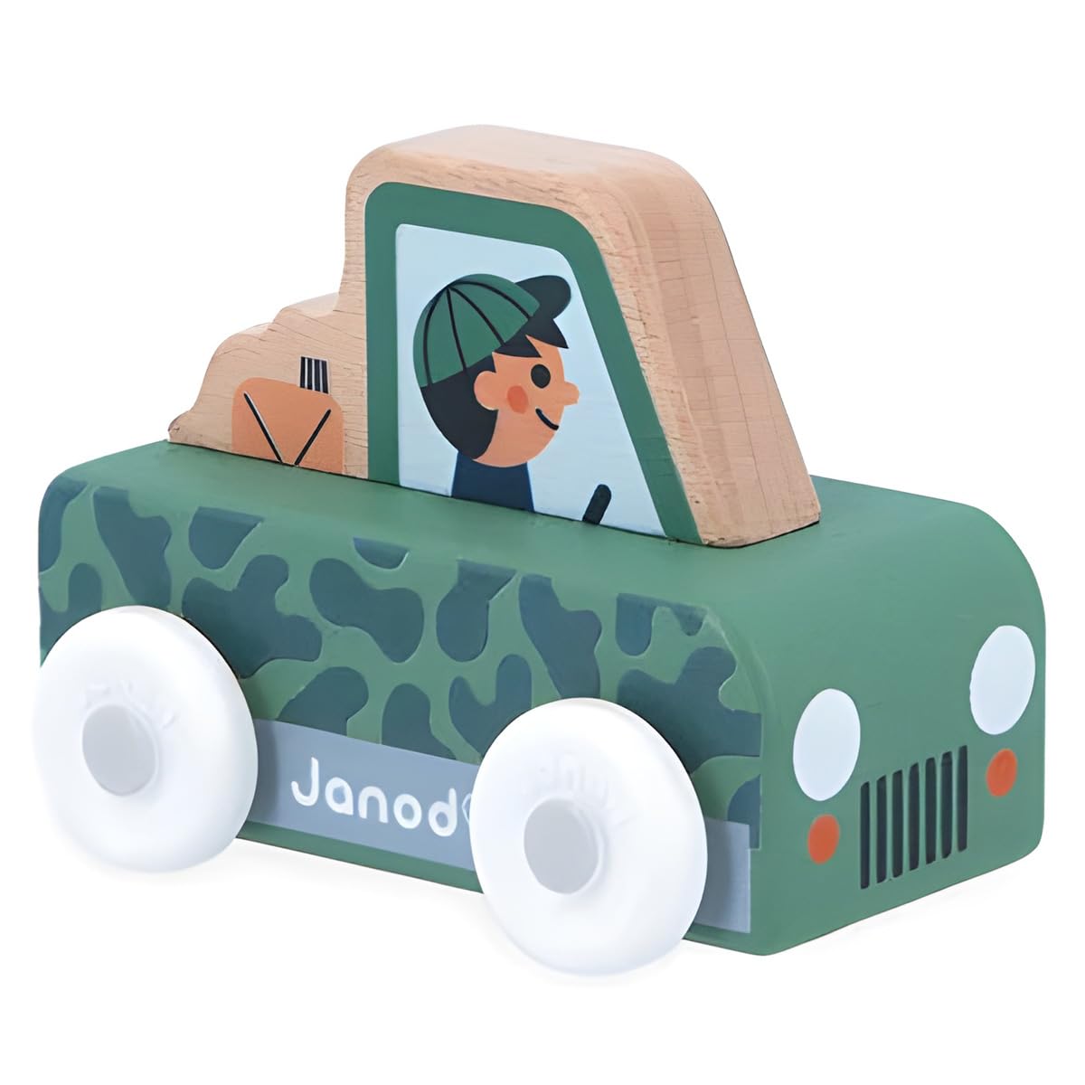 Janod - Mountain Valley wooden Safari Car - Cross Roads - Early-Learning Toy - Develops Motor Skills - 12 Months, FSC Wood Toy, Multicolor