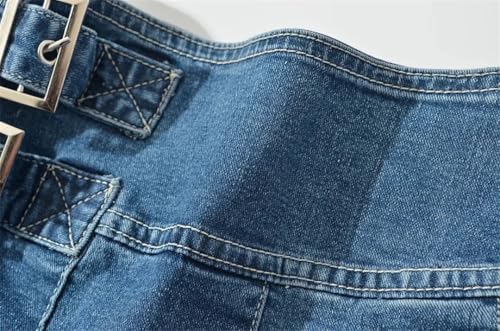 Women’S Pleated Jean Skirt with Belt High Street Short Bottoms Casual Mini Jean Skirt4