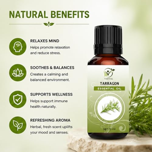 Image of VIRTUAL Tarragon Essential Oil 15ml Pure Aromatherapy Essential Oil for Diffuser Massage Spa Relaxation Home Fragrance and Wellness
