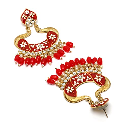 Gold-Plated Peacock Earrings with Kundan & Pearls
