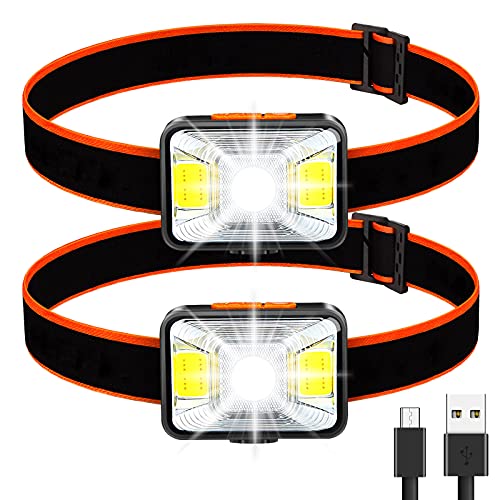 Lampe Frontale Puissante[Lot de 2], LED Torch Frontale USB Rechargeable 200 Lumens 5 Modes D'éclairage Lumière Blanche et Rouge, Etanche IPX5 pour Pêche,Camping,Lecture,Randonnée,Cyclisme,etc.