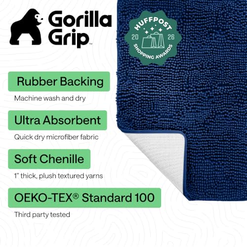 Image of Gorilla Grip Luxury Chenille Bathroom Rug Mat, 60x24, Extra Soft and Absorbent Shaggy Rugs, Machine Wash Dry, Perfect Plush Carpet Mats for Tub, Shower, and Bath Room, Royal Blue